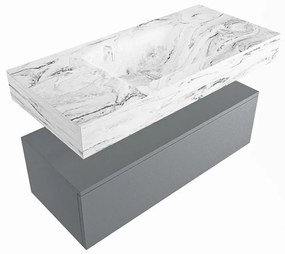 Mondiaz Alan DLux badmeubel 100cm plata 1 lade met wastafel glace midden zonder kraangat