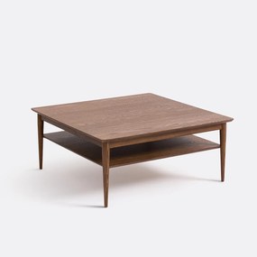 Vierkante salontafel in massief essen met fineer, dubbel blad, LUSSAN