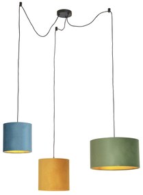 Stoffen Eettafel / Eetkamer Hanglamp met velours kappen groen, geel en blauw - Cava Landelijk / Rustiek Minimalistisch E27 cilinder / rond rond Binnenverlichting Lamp