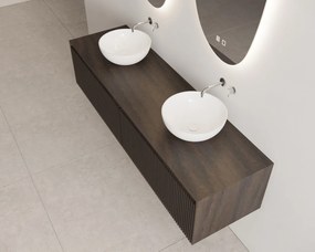 Gliss Design Timotheus badmeubel met 2 lades en ribbelfront 160cm charcoal met witte waskom