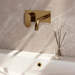 Brauer Gold Edition ColdStart wastafelkraan inbouw gebogen uitloop met achterplaat model C2 geborsteld messing PVD