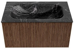 Mondiaz Kurve-dlux 80cm badmeubel walnut met 1 lade en wastafel big small midden 1 kraangat lava