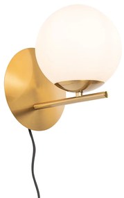 Art Deco wandlamp goud en opaal glas - Flore Design E14 bol / globe / rond Binnenverlichting Lamp