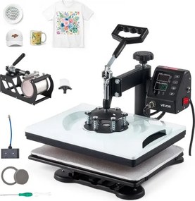 VEVOR Transferpers 29x38cm 5-in-1 Sublimatiemachine 1000W Hete Pers, Snelle & Gelijkmatige Verwarming, Digitale Tijd- & Temperatuurregeling, voor T-shirts, Mokken, Kopjes, Petten, Borden