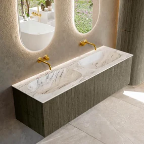 Mondiaz Kurve-dlux 150cm badmeubel shadow met 2 lades en wastafel stor small dubbel zonder kraangat glace