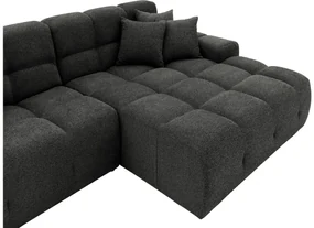 Goossens Excellent Bank Kubus - 30 X 30 Cm Stiksel zwart, stof, 1,5-zits, modern design met chaise longue rechts