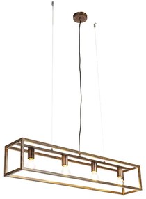 Eettafel / Eetkamer Industriële hanglamp roestbruin 4-lichts - Cage Industriele / Industrie / Industrial E27 Binnenverlichting Lamp