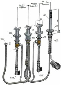 Hotbath Chap badrandcombinatie met 2 stopkranen geborsteld messing PVD