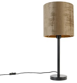 Stoffen Moderne tafellamp zwart met kap bruin 25 cm - Simplo Modern E27 cilinder / rond Binnenverlichting Lamp