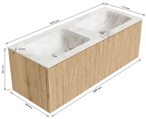 Mondiaz Kurve-dlux 120cm badmeubel oak met 1 lade en wastafel leaf dubbel 2 kraangaten frappe