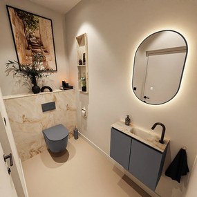 Mondiaz Ture DLux toiletmeubel 60cm dark grey met wastafel frappe rechts met kraangat