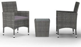 vidaXL 3-delige Bistroset poly rattan en gehard glas grijs