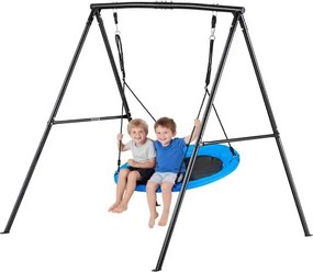 VEVOR tuinschommel met A-vormig metalen frame, schommelzitje (101,6 cm hoog), draagvermogen tot 199,6 kg, buitenschommelset, verstevigd met spiraalvormige grondankers, schotelschommel, zwart/blauw