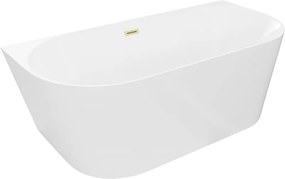 Mexen Oval Slim vrijstaande halfvrijstaande badkuip 170 x 80 cm, wit, overloop geborsteld goud - 52661708000-55