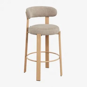 Hoge Kruk Met Rugleuning Van Chenillestof En Ijzer Jolie Houtbruin & ↑75 Cm & Chenille Bruin Wheat - Sklum