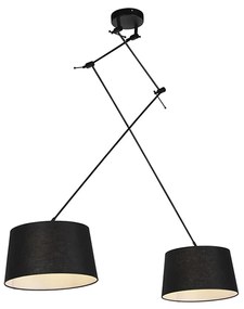 Hanglamp zwart met linnen kappen zwart 35 cm 2-lichts - Blitz