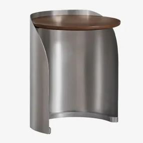 Xireisa Ronde Bijzettafel In Mangohout En Roestvrij Staal Ø35 Cm - ↑45 Cm - Sklum