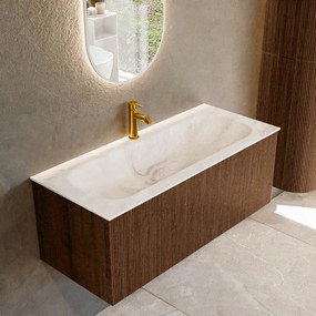 Mondiaz Kurve-dlux 110cm badmeubel walnut met 1 lade en wastafel big medium midden 1 kraangat frappe