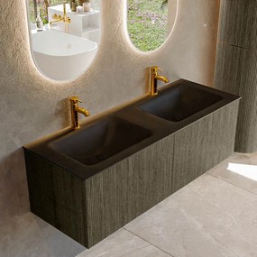 Mondiaz Kurve 130cm badmeubel shadow met 2 lades en wastafel cloud dubbel 2 kraangaten urban