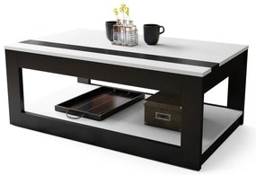 LUSSO Wit Mat/Zwart Mat - MODERNE SALONTAFEL MET VERHOOGD BLAD + OPBERGRUIMTE + SCHAP (OP WIELEN!)