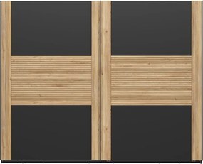 Kledingkast Livdela 104, Zwart, Licht eiken, 219x270x58cm, 209.2 kg, Kledingkast deuren: Schuivend