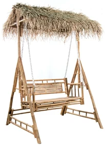 vidaXL Schommelbank 2-zits met palmbladeren en kussen 202 cm bamboe