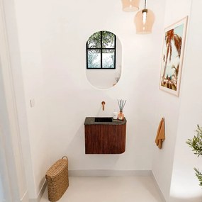 Mondiaz Joya DLux 50cm toiletmeubel ronding rechts ruby met wastafel faye links zonder kraangat lava