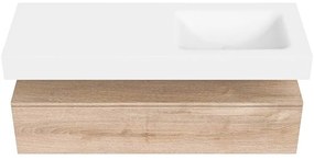 Zaro Alan badmeubel 130cm washed oak 1 lade met vrijhangende wastafel cloud rechts zonder kraangat talc