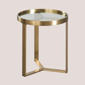 Bijzettafel In Glas En Staal (ø45 Cm) Amelia Mat Goud - Sklum