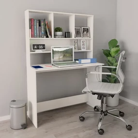 vidaXL Bureau met schappen 110x45x157 cm bewerkt hout wit