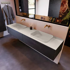 Mondiaz Erin 200cm badmeubel Dark Brown met 2 lades en beige wastafel dubbel zonder kraangaten