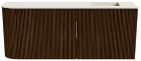 Mondiaz Joya DLux 100cm toiletmeubel ronding links walnut met wastafel faye rechts zonder kraangat meli