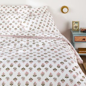 Dekbedovertrek in gewassen katoen, bloemenprint, VANDI ECRU