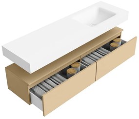 Zaro Alan badmeubel 160cm sand 2 lades met vrijhangende wastafel cloud rechts zonder kraangat talc
