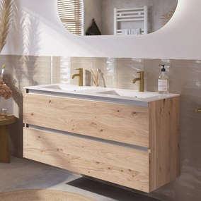 Saqu Gaia voorgemonteerd badmeubel met aluminium greeplijst incl. keramische wastafel 121x46cm naturel eiken