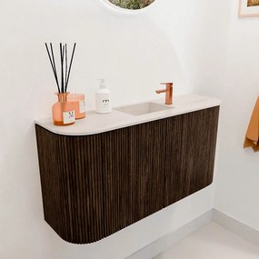 Mondiaz Joya DLux 85cm toiletmeubel ronding links/rechts walnut met wastafel faye midden 1 kraangat meli