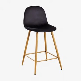Glamm Fluwelen Hoge Kruk Zwart & Natuurlijk Hout & ↑65 Cm - Sklum