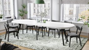 EXPANSO Wit mat/zwarte poten - GROTE RONDE TAFEL Ø110 UITBREIDBAAR TOT 310 cm met Y-POTEN LOFT/INDUSTRIAL