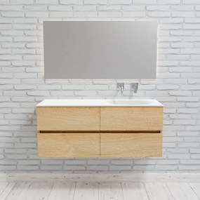 Zaro Sevilla Solid Surface badmeubel 120cm licht eiken zonder kraangat spoelbak rechts met 4 lades