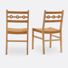 Set van 2 stoelen eik en vlechtwerk, Menorca