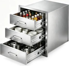 VEVOR Buitenkeukenlades 46 x 59 x 59 cm (B x D x H), Grilllades met 3 lades en roestvrijstalen handgrepen, Grilllades voor buitenkeuken en grilleiland/terrasgrillstation