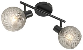 Design spot zwart met smoke glas 2-lichts - Chico