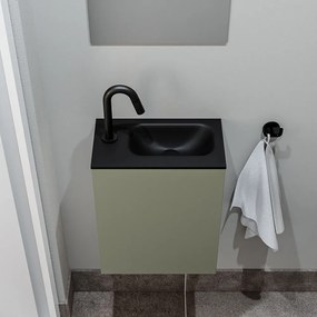 Zaro Polly toiletmeubel 40cm army met zwarte wastafel met kraangat links