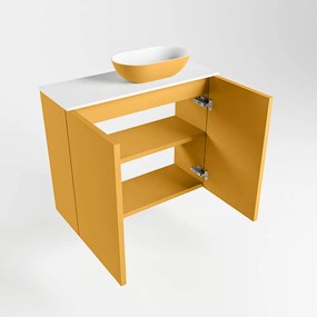 Mondiaz Fowy toiletmeubel 60cm ocher met gele waskom rechts en kraangat