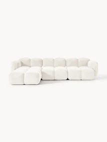 Modulaire bank Tayla (4-zits) van teddy bouclé met poef (links/rechts)