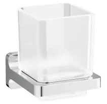 Crosswater Rotar Bekerhouder - 8x9.8x9cm - met beker - vierkant - wandmodel - chroom RT003C