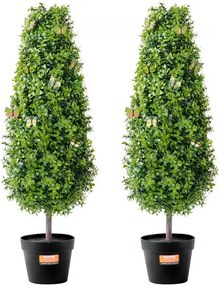 VEVOR Kunstmatige Buxus Topiary, 91 cm hoog (2-pack), Kunst Topiary Bomen, Groene Kunstplant met Extra Bladeren, Pot en Kleine Decoratie, UV-Beschermde Groenset voor Binnen-/Buitenhuisdecoratie