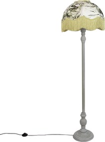 Vloerlamp zwart met bloemen kap en witte binnenkant 45cm - Classico