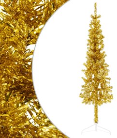 vidaXL Kunstkerstboom half met standaard smal 120 cm goudkleurig