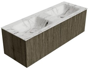 Mondiaz Kurve-dlux 130cm badmeubel shadow met 2 lades en wastafel leaf dubbel 2 kraangaten glace